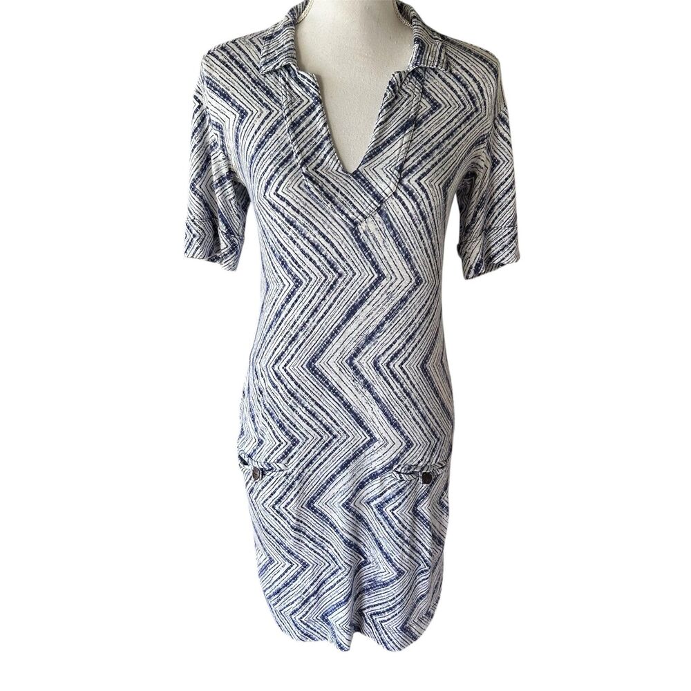 Tori Richard Chevron Design Blue & White Dress Small